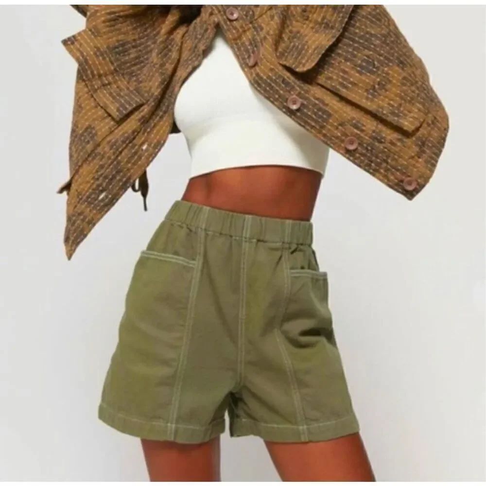 Urban Outfitters BDG Pull On Contrast Shorts Olive Green Size Large